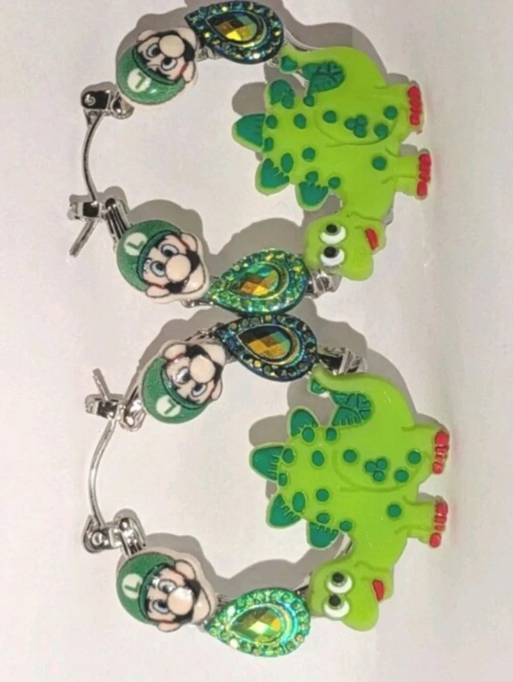 Hand CRAFTED Luigi Dinosaur Hoop Earrings Green For Kids And Adults - Picture 6 of 10